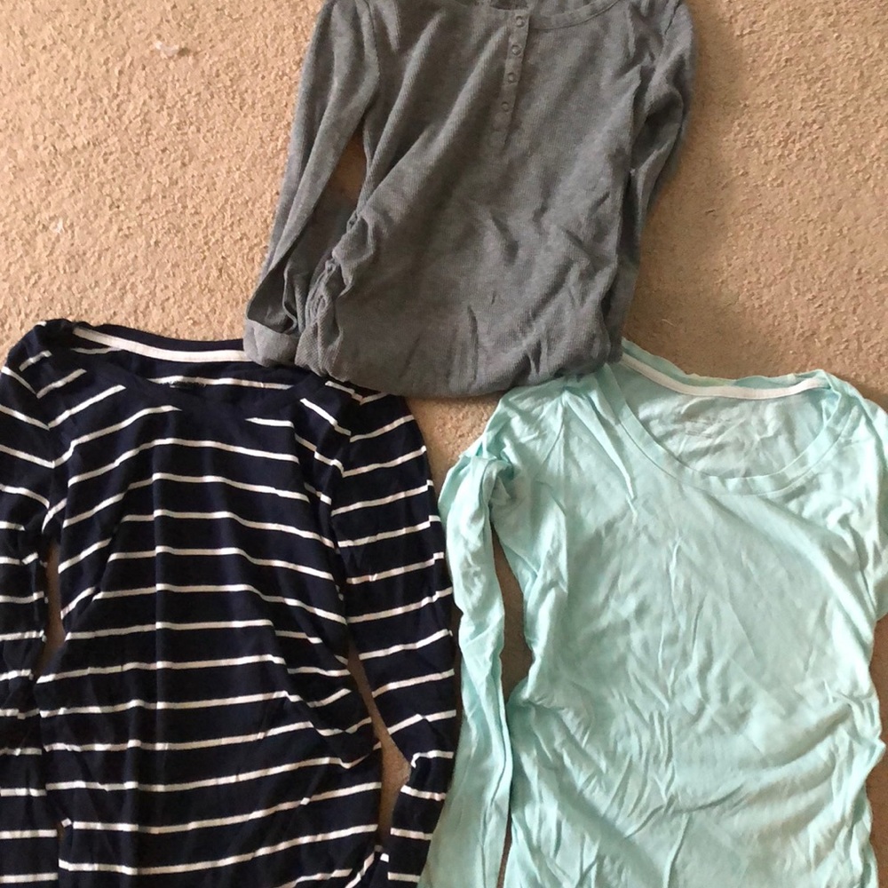 Liz Lange Long Sleeve Tee Trio - Gray, Navy Stripes, Mint